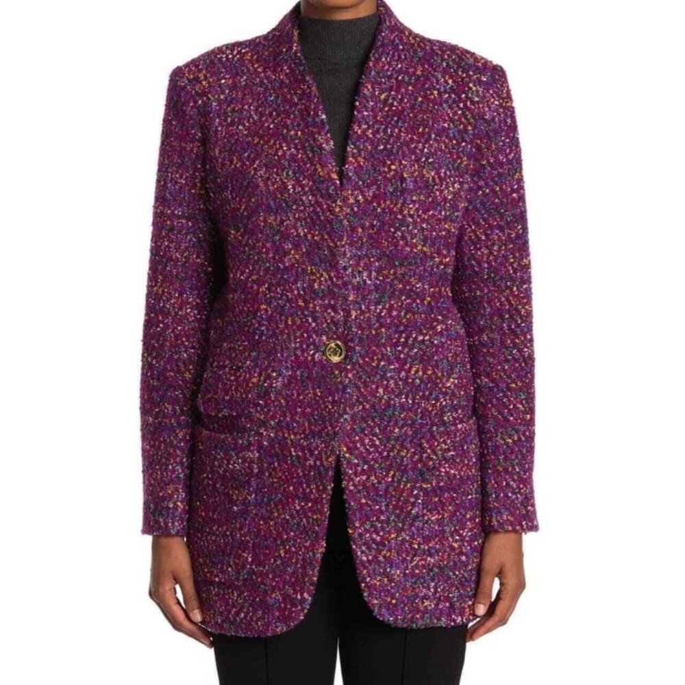 New Veronica Beard Crispin Metallic Tweed Oversized Blazer Size 8